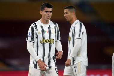 Roma, İtalya - 27 / 09 / 2020: A.MORATA (JUVENTUS) İtalyan Serie A ligi 20 / 21 'de Roma' daki Olimpiyat Stadyumu 'nda As Roma ve FC Juventus arasında oynanan karşılaşma sırasında