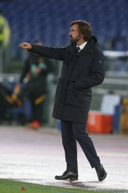 Roma, İtalya - 27 / 09 / 2020: ANDREA FIRLO, Roma 'daki Olimpiyat Stadyumu' ndaki As Roma ve FC Juventus arasında oynanan İtalya Serie A Ligi 20 / 21 futbol karşılaşmasında faaliyet gösteriyor