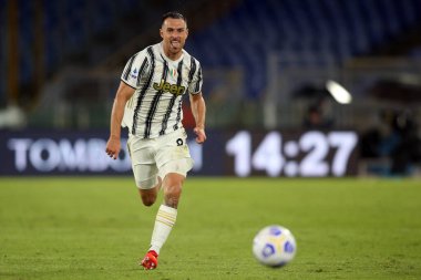 Roma, İtalya - 27 / 09 / 2020: A.RAMSEY (JUVENTUS) İtalyan Serisi A Ligi 'nde Roma' daki Olimpiyat Stadyumu 'nda As Roma ve FC Juventus arasında oynanan 20 / 21 futbol karşılaşmasında