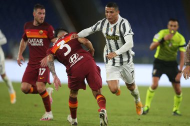 Roma, İtalya - 27 / 09 / 2020: CR7 CRISTIANO RONALDO (JUVENTUS), Roma 'daki Olimpiyat Stadyumu' nda Roma ile FC Juventus arasında oynanan İtalya Serie A Ligi 20 / 21 futbol karşılaşmasında görev aldı.