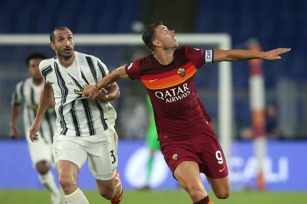 Rome Italië 2020 Chiellini Juventus Edin Dzeko Roma Actie Tijdens — Stockfoto