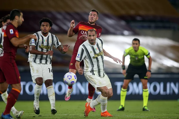Rzym Włochy 2020 Chiellini Juventus Jordan Veretout Roma Akcji Podczas — Zdjęcie stockowe