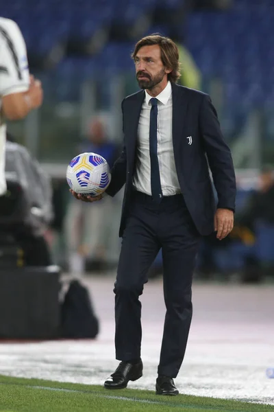 ローマ イタリア 2020年9月27日 Andrea PirloがイタリアのセリエAで活躍ローマとFcユベントスのリーグ20 21サッカー試合 ローマのオリンピックスタジアムで — ストック写真