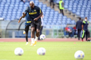 Roma, İtalya - 04 / 10 / 2020: R.Lukaku (İnter) İtalya Serisi 20 / 21 futbol karşılaşması öncesinde SS Lazio ile FC Inter arasında Roma Olimpiyat Stadyumu 'nda oynanan karşılaşma.