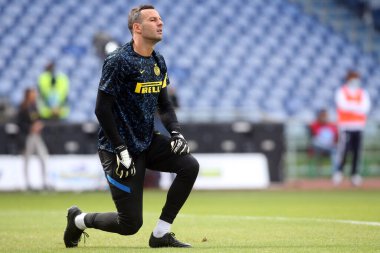 Roma, İtalya - 04 / 10 / 2020: S.Handanoviç (Inter) İtalya Serisi 20 / 21 futbol karşılaşması öncesinde Roma Olimpiyat Stadyumu 'nda SS Lazio ile FC Inter arasında antrenman yaptı.