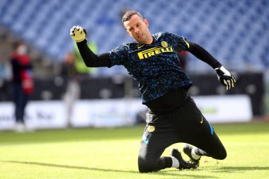 Roma, İtalya - 04 / 10 / 2020: S.Handanoviç (Inter) İtalya Serisi 20 / 21 futbol karşılaşması öncesinde Roma Olimpiyat Stadyumu 'nda SS Lazio ile FC Inter arasında antrenman yaptı.