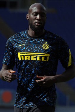 Roma, İtalya - 04 / 10 / 2020: R.Lukaku (İnter) İtalya Serisi 20 / 21 futbol karşılaşması öncesinde SS Lazio ile FC Inter arasında Roma Olimpiyat Stadyumu 'nda oynanan karşılaşma.