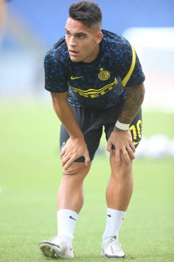 Roma, İtalya - 04 / 10 / 2020: Lautaro Martinez (İnter) İtalya Serisi 20 / 21 futbol karşılaşması öncesinde SS Lazio ile FC Inter arasında Roma Olimpiyat Stadyumu 'nda oynanan karşılaşma