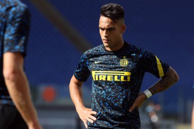 Roma, İtalya - 04 / 10 / 2020: Lautaro Martinez (İnter) İtalya Serisi 20 / 21 futbol karşılaşması öncesinde SS Lazio ile FC Inter arasında Roma Olimpiyat Stadyumu 'nda oynanan karşılaşma