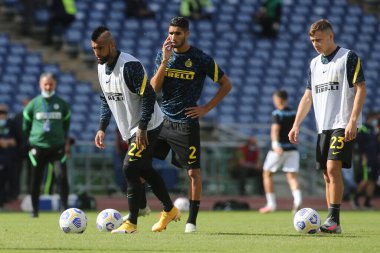 Roma, İtalya - 04 / 10 / 2020: A. Vidal (İnter) İtalya Serisi 20 / 21 futbol karşılaşması öncesinde SS Lazio ile FC Inter arasında Roma Olimpiyat Stadyumu 'nda oynanan karşılaşma