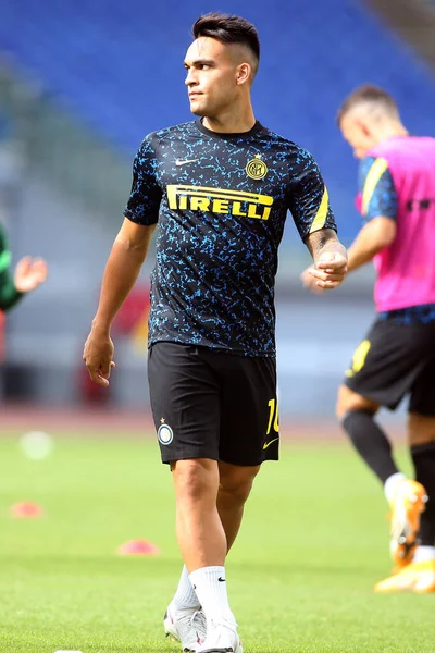 Roma, İtalya - 04 / 10 / 2020: Lautaro Martinez (İnter) İtalya Serisi 20 / 21 futbol karşılaşması öncesinde SS Lazio ile FC Inter arasında Roma Olimpiyat Stadyumu 'nda oynanan karşılaşma