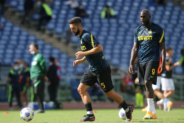 Roma, İtalya - 04 / 10 / 2020: R.Gagliardini (İnter) İtalya Serisi 20 / 21 futbol karşılaşması öncesinde SS Lazio ile FC Inter arasında Roma Olimpiyat Stadyumu 'nda oynanan karşılaşma
