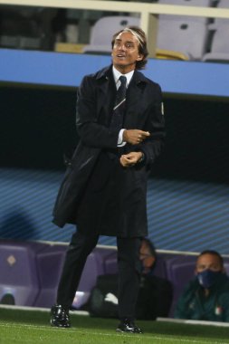 Florence 07 / 10 / 2020: R.Mancini (ITALY), Floransa 'daki Artemio Franchi stadyumunda İtalya ile Moldova arasında oynanan dostluk maçı sırasında.