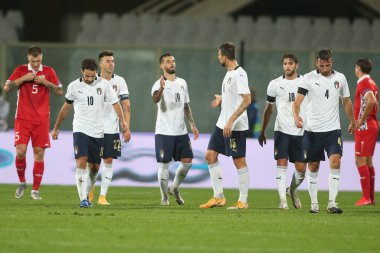 Florence 07 / 10 / 2020: CapPUTO (ITALY), Floransa 'daki Artemio Franchi stadyumunda İtalya ile Moldova arasında oynanan dostluk karşılaşmasında golü kutladı.