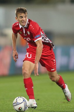 Florence 07 / 10 / 2020: Platica (Moldova), Floransa 'daki Artemio Franchi stadyumunda İtalya ile Moldova arasında oynanan dostluk karşılaşmasında eylem halindeydi.