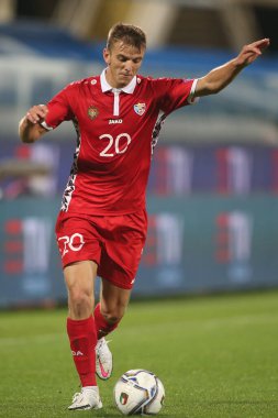 Florence 07 / 10 / 2020: Platica (Moldova), Floransa 'daki Artemio Franchi stadyumunda İtalya ile Moldova arasında oynanan dostluk karşılaşmasında eylem halindeydi.