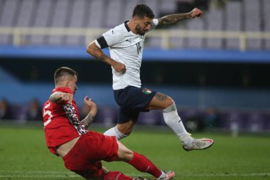 Florence 07 / 10 / 2020: Posmac (Moldova), FRANCESCO CapPUTO (ITALY) İtalya ile Moldova arasında Floransa 'daki Artemio Franchi stadyumunda oynanan dostluk maçı sırasında.