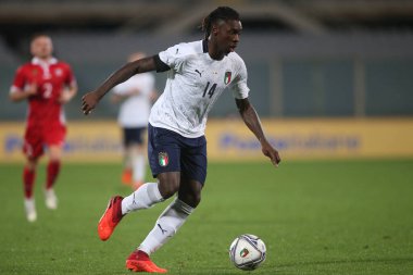 Florence 07 / 10 / 2020: Floransa 'daki Artemio Franchi stadyumunda İtalya ile Moldova arasında oynanan dostluk karşılaşmasında MOISE KEAN (ITALY) eylem halinde.