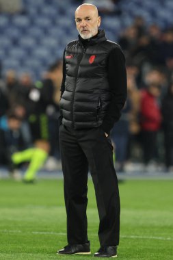 Roma, İtalya 01.03.2024: İtalyan Serie A TIM 2023-2024 futbol karşılaşmasında Stefano Pioli teknik direktörü Milan Roma Olimpiyat Stadyumu 'nda SS LAZIO' ya karşı AC MILAN.
