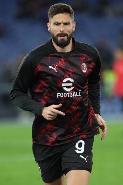 Roma, İtalya 01.03.2024: İtalyan Serie A TIM 2023-2024 futbol karşılaşmasında Olivier Giroud Roma Olimpiyat Stadyumu 'nda SS LAZIO' ya karşı AC MILAN.