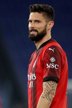 Roma, İtalya 01.03.2024: İtalyan Serie A TIM 2023-2024 futbol karşılaşmasında Milanlı Olivier Giroud Roma Olimpiyat Stadyumu 'nda SS LAZIO' ya karşı AC MILAN.