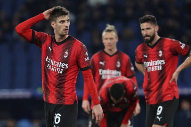 Roma, İtalya 01.03.2024: İtalyan Serie A TIM 2023-2024 futbol karşılaşmasında Milan Gabbia Roma Olimpiyat Stadyumu 'nda SS LAZIO-AC MILAN' a karşı.