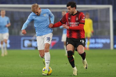Roma, İtalya 01.03.2024: İtalya Serisi A TIM 2023-2024 futbol karşılaşması sırasında Roma Olimpiyat Stadyumu 'nda SS LAZIO - AC MILAN karşılaşması.