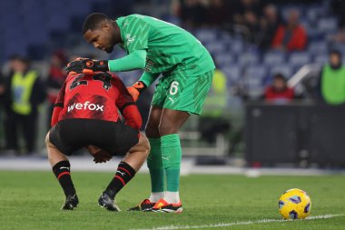 Roma, İtalya 01.03.2024: İtalya Serisi A TIM 2023-2024 futbol karşılaşması sırasında Roma Olimpiyat Stadyumu 'nda SS LAZIO - AC MILAN karşılaşması.