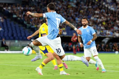 Roma, İtalya 31 Ağustos 2025: Lazio 'dan Mattia Zaccagni golü attı ve SS Lazio ile Hellas Verona arasında oynanan 2025-2026 sezonunda Olimpiyat Stadyumu' nda oynanan ikinci maç olan Serie A Enilive 2026 'da kutladı..