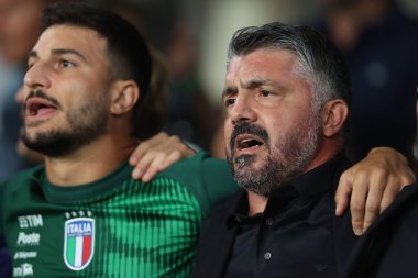 Bergamo, İtalya 5 Eylül 2025: İtalya ile Estonya arasındaki Avrupa Fifa Dünya Kupası 2026 ön eleme karşılaşmasında İtalya 'nın Gennaro Gattuso milli takımı teknik direktörü olarak İtalya milli takımı teknik direktörü olarak ilk maç