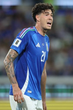 Bergamo, İtalya 5 Eylül 2025: İtalyan Alessandro Bastoni, İtalya ile Estonya arasında oynanan Avrupa Fifa Dünya Kupası 2026 ön eleme karşılaşmasında New Balance Stadyumu 'nda görüldü.