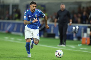 Bergamo, İtalya 5 Eylül 2025: İtalya 'dan Mattia Zaccagni, İtalya ile Estonya arasında oynanan 2026 Avrupa Fifa Dünya Kupası ön eleme karşılaşmasında