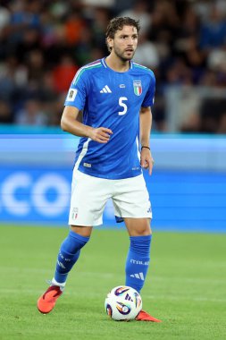 Bergamo, İtalya 5 Eylül 2025: İtalyan Manuel Locatelli, İtalya ile Estonya arasında oynanan Avrupa Fifa Dünya Kupası 2026 ön eleme karşılaşmasında New Balance Stadyumu 'nda görev aldı.