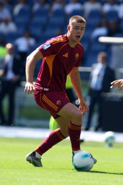 Roma, İtalya 21 Eylül 2025: Roman Evan Ferguson, SS Lazio ile AS Roma arasındaki Serie A Enilive 2025-2026 futbol müsabakasında Olimpiyat Stadyumu 'nda görüldü