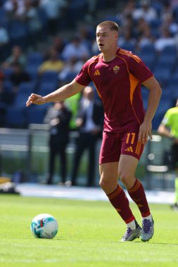 Roma, İtalya 21 Eylül 2025: Roman Evan Ferguson, SS Lazio ile AS Roma arasındaki Serie A Enilive 2025-2026 futbol müsabakasında Olimpiyat Stadyumu 'nda görüldü