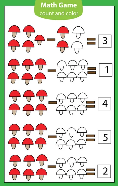 Mathematik Arbeitsblatt Lernspiel Für Kinder Lernen Zählt Subtraktion Für Kinder — Stockvektor