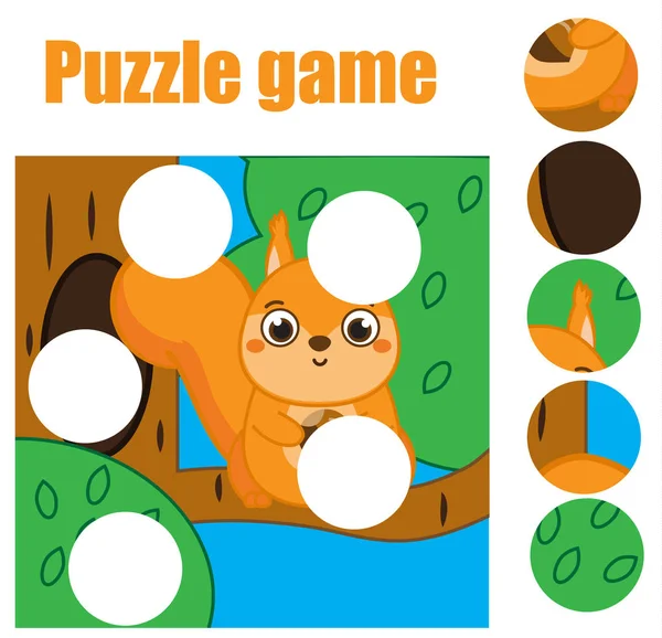 Puzzle Para Crianças Com Esquilo Combine Peças Complete Quadro Jogo —  Vetores de Stock