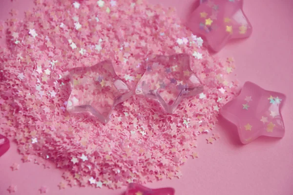 Roze Sterren Liggen Glitters Abstracte Partij Achtergrond — Stockfoto