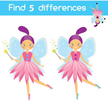 Farkları eğitici bir oyun bulun. Çizgi film, uçuş peri ile çocuklar aktivite levha