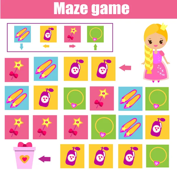 Maze Children Game Help Princess Find Way Kids Activity Sheet — Stock Vector