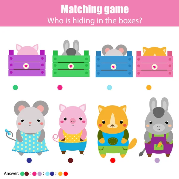 Juego Educativo Para Niños Actividad Infantil Combina Animales Con Caja — Vector de stock