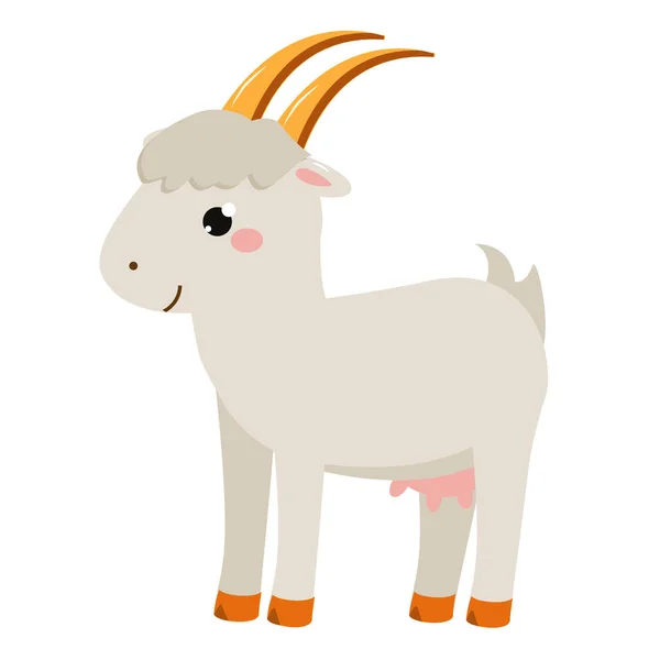 Cute Goat Cartoon Farm Animal Isolated White — Stock Vector