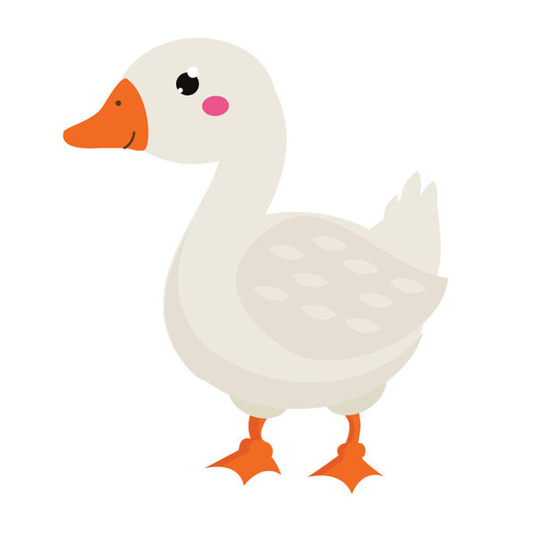 Милый гусь. Мультфильм фермерская птица изолирована на белом
