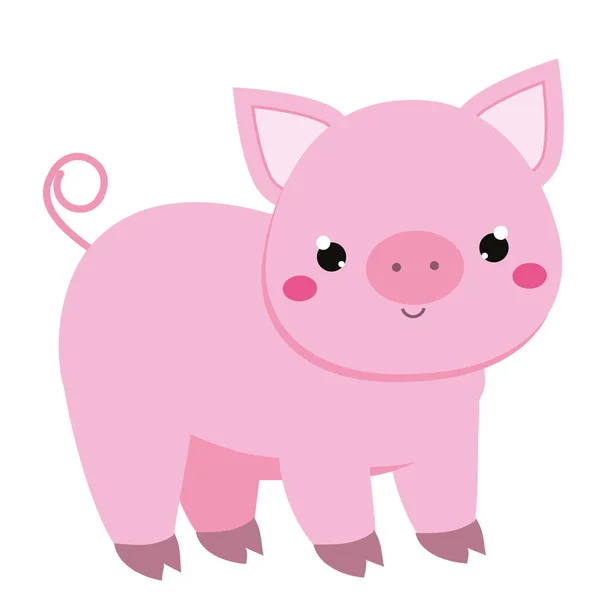 Cute Pig Cartoon Farm Animal Isolated White — Stock Vector