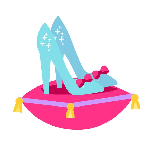 Prenses Cinderella Ayakkabı Pembe Yastık Üzerinde Beyaz Izole Üzerinde — Stok Vektör