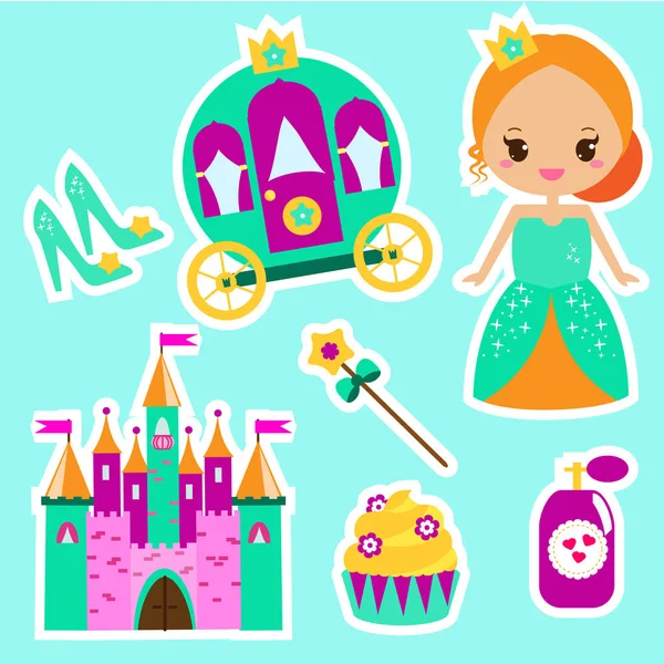 Stickers Princesse Pour Les Invitations Fête Scrapbook Jeux Mobiles — Image vectorielle