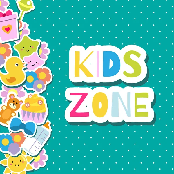 Banner Zona Infantil Borda Colorida Quadro Fundo Com Crianças Brinquedos —  Vetores de Stock