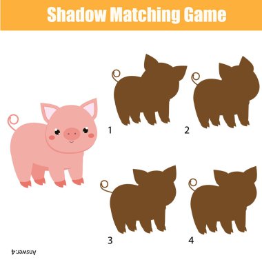 Gölge eşleştirme oyunu çocuklar için. Sağ gölge inek için bulmak. Etkinliği okul öncesi çocuklar ve todders için. Çiftlik hayvanları Tema