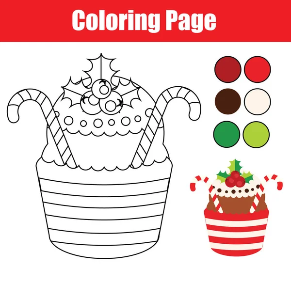 Coloriage Jeu Éducatif Pour Enfants Couleur Cupcake Noël Dessin Activité — Image vectorielle