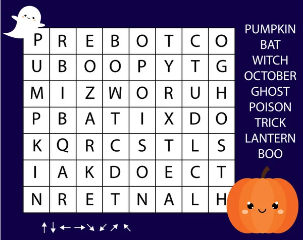 Oktatási Játék Gyermekek Számára Gyerekek Tevékenysége Szó Keresési Puzzle Halloween — Stock Vector